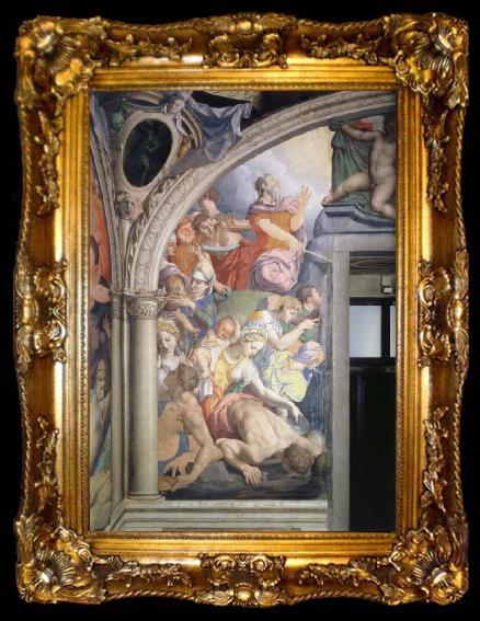 framed  Agnolo Bronzino Mose strikes water out of the rock fresco in the chapel of the Eleonora of Toledo, ta009-2
